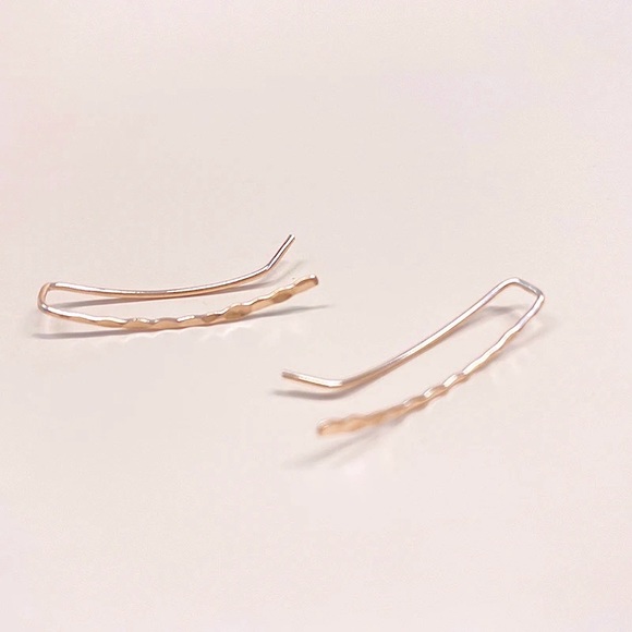 "Devotion” Minimalist Hammered Metal Climber/Crawler Dainty Gold/Silver Earrings - Picture 5 of 7